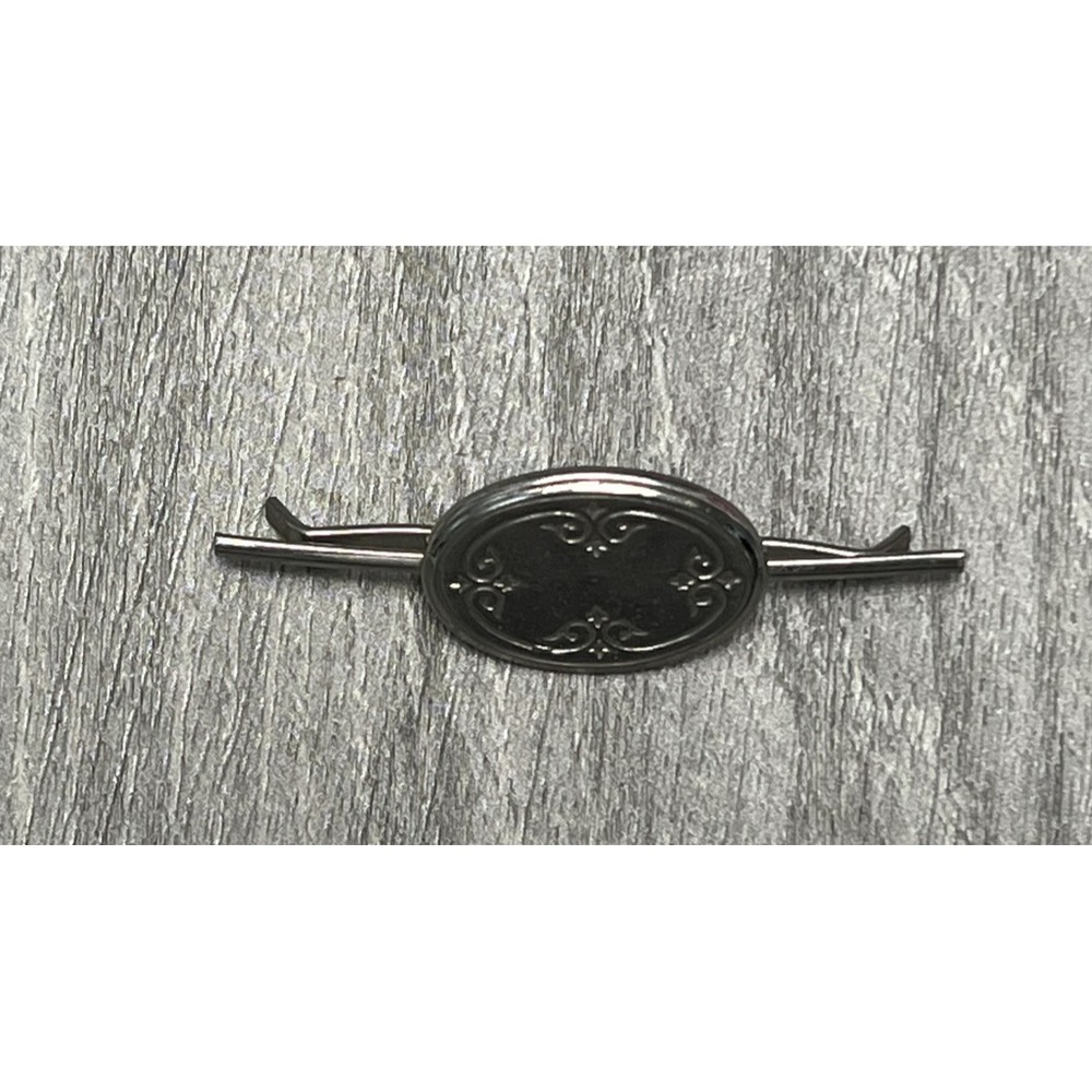 Vintage Ornate Etched Silver Tone Collar Bar Pin Tie Clip Scarf Fastener - Picture 2 of 6